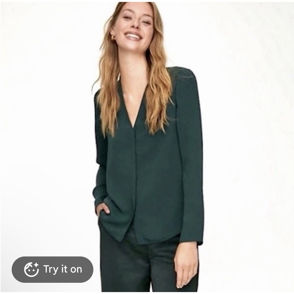Aritzia Babaton Satin Dark Green Blouse Size Large Minimalist